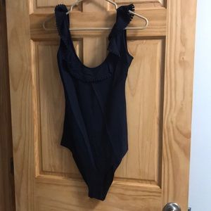 NWT Sezane Navy Ruffle Body Bodysuit Xs Sm